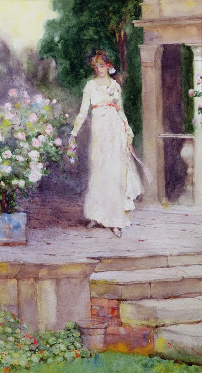 Dama en la terraza de rosas de David Woodlock